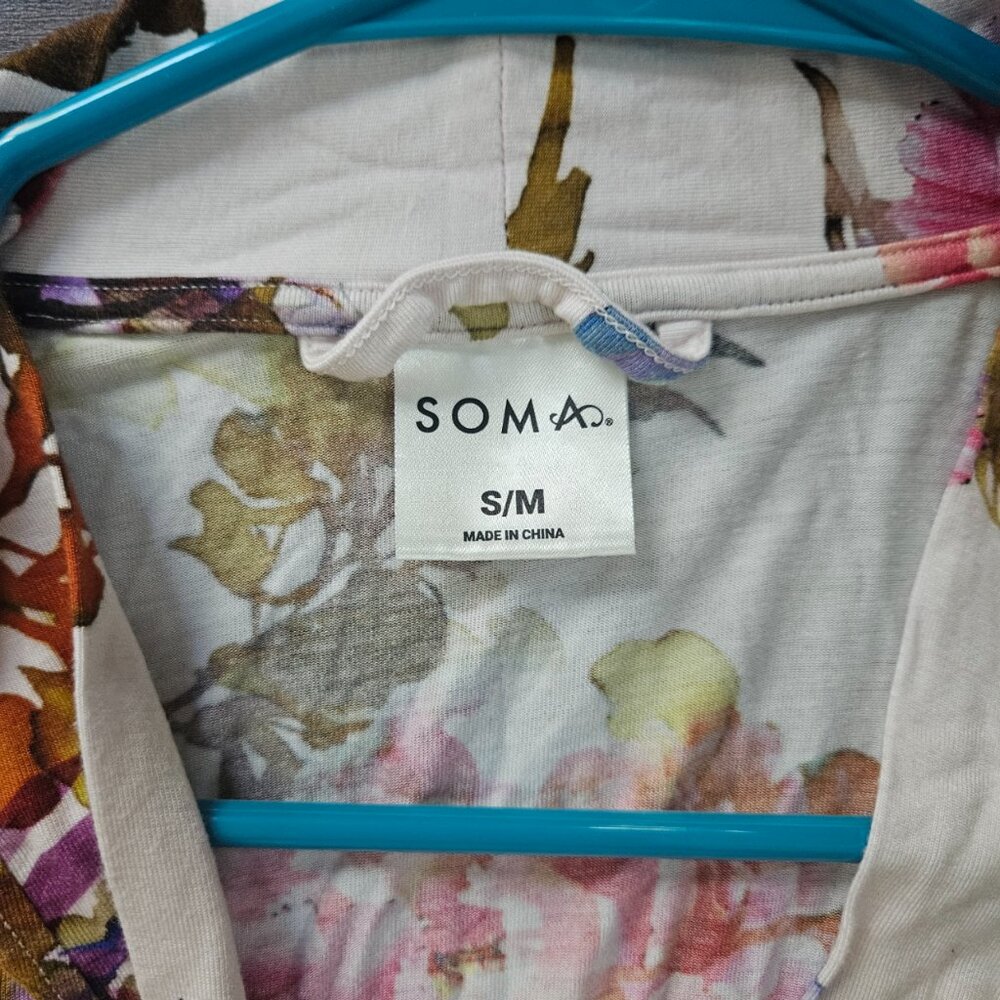 Soma Short Robe Size S/M Grandiose Blooms Allover Pink Floral Belted - Picture 3 of 6